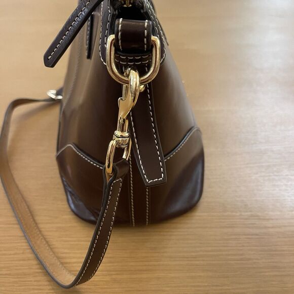 Dooney & Bourke Emerson Domed Satchel Purse Bag Brown Smooth Leather - Picture 3 of 15